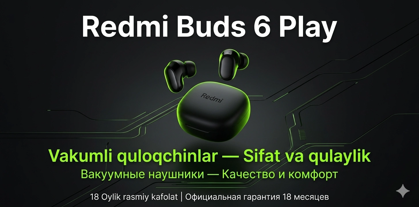 Simsiz Bluetooth quloqchinlar Redmi Buds 6 Play, mikrofonli naushnik, sensorli