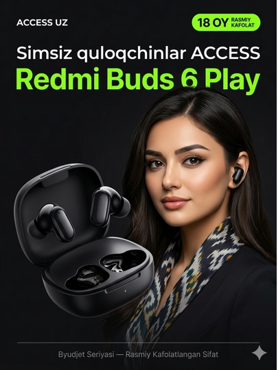 Simsiz Bluetooth quloqchinlar Redmi Buds 6 Play, mikrofonli naushnik, sensorli