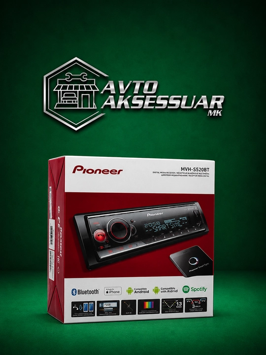 Автомагнитола Pioneer MVH-S520BT Bluetooth, USB, AUX, 1-DIN, черная