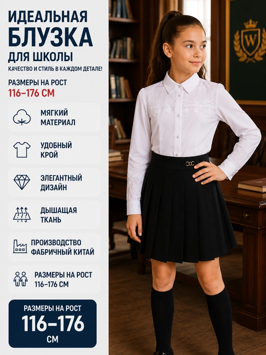 Школьные блузки для девочек, с длинными и короткими рукавами