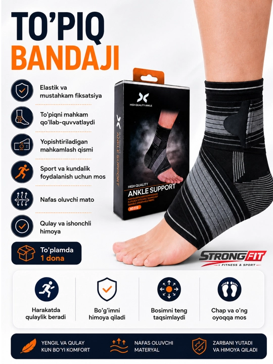 Boldir-kaft bo‘g‘imini qo‘llab-quvvatlash uchun sport bog‘ichi - 