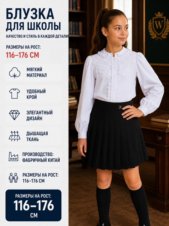 Школьные блузки для девочек, с длинными и короткими рукавами