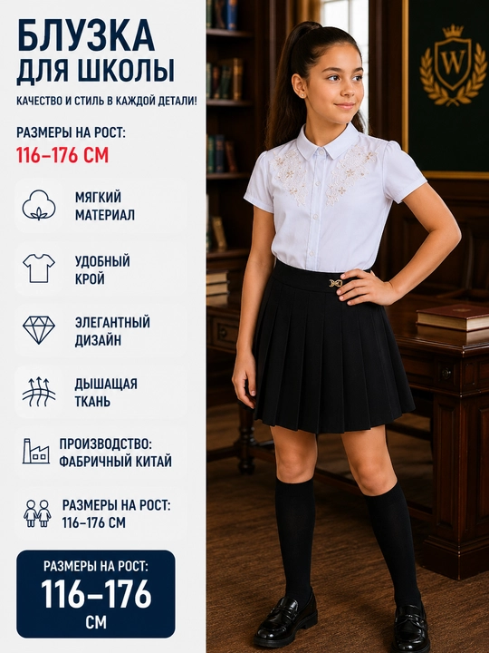 Школьные блузки для девочек, с длинными и короткими рукавами