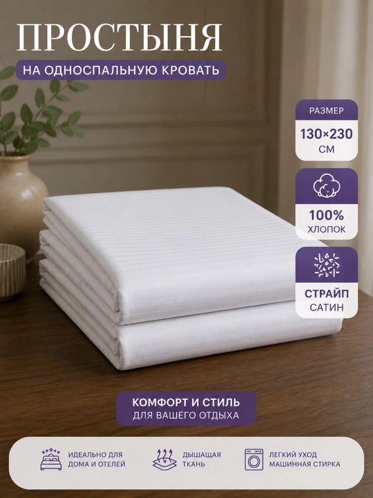Bir va ikki kishilik choyshab, strayp mato, 100% paxta, oq rang, yumshoq
