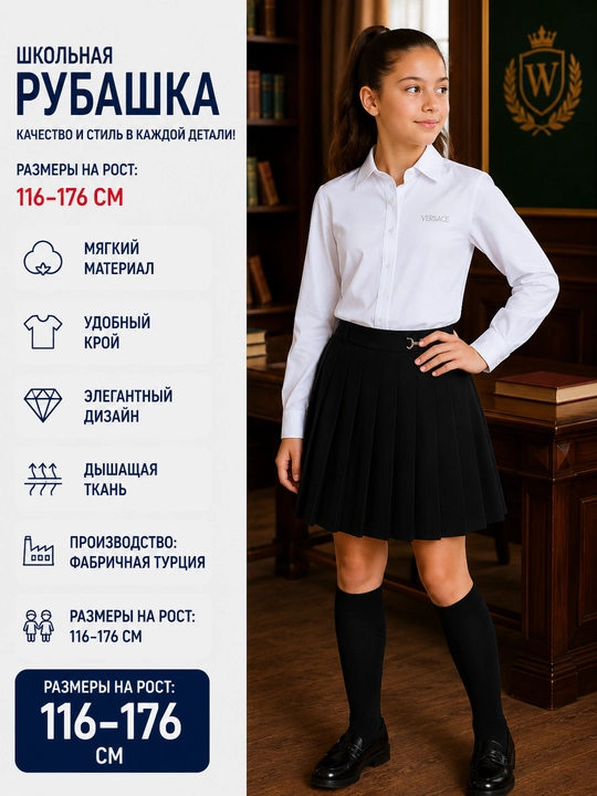 Школьные блузки для девочек, с длинными и короткими рукавами