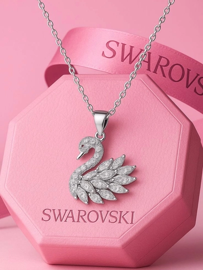 Изящная цепочка с кулоном лебедь в стиле Swarovski для женщин — MODAAZI-SWAROVISKIOQQUSH-СЕРЕБРН