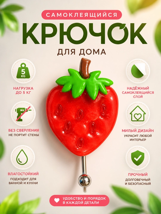 Крючок самоклеящийся на стены кухонной ванны в форме фруктов до 5 кг - 