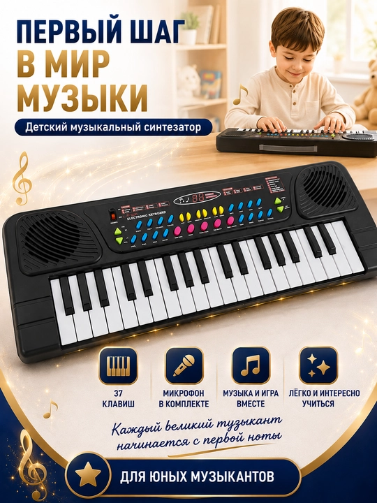 Детский электронный синтезатор с микрофоном пианино игрушка и функцией записи звука