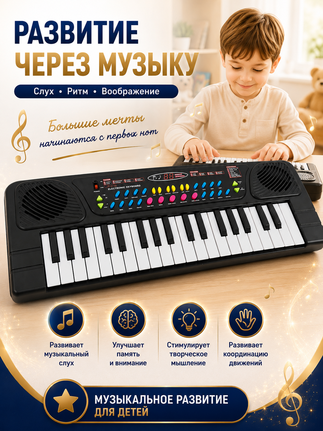 Детский электронный синтезатор с микрофоном пианино игрушка и функцией записи звука