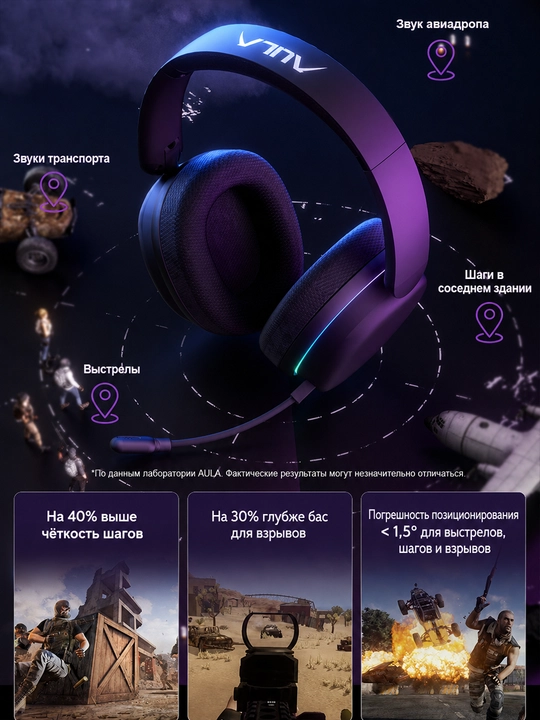 Simsiz o'yin quloqchin AULA G7 Pro, 7.1, RGB, 2.4G, Bluetooth, qora