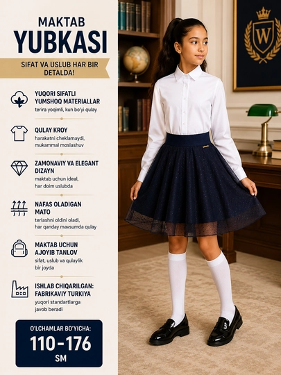 Qizlar uchun maktab yubka, 14 xil, Turkiya - 
