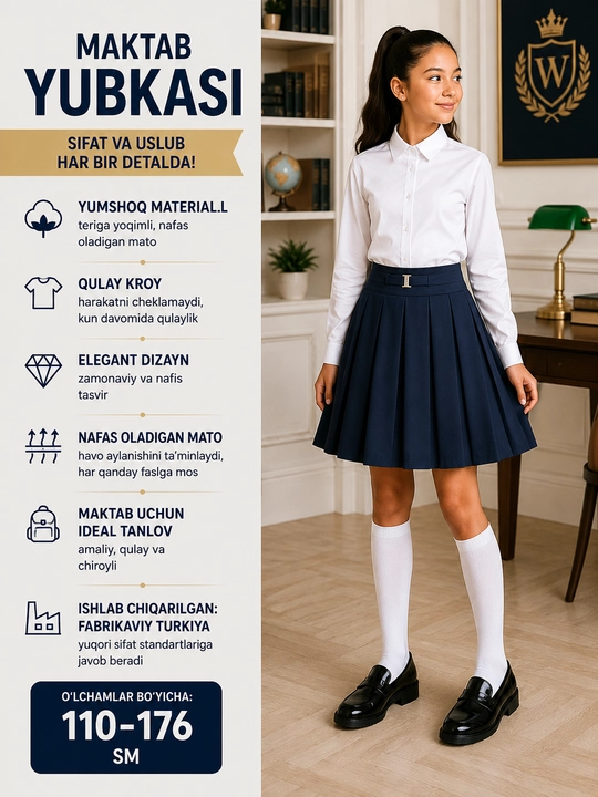 Qizlar uchun maktab yubka, 14 xil, Turkiya - 