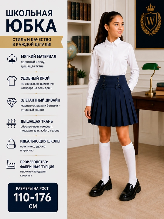Школьная юбка для девочек, 14 видов, Турция