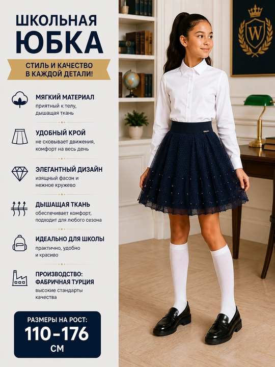 Школьная юбка для девочек, 14 видов, Турция
