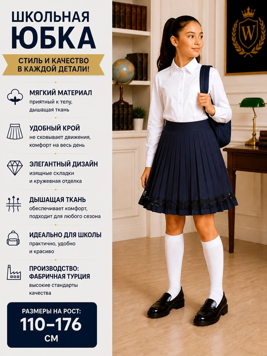 Школьная юбка для девочек, 14 видов, Турция