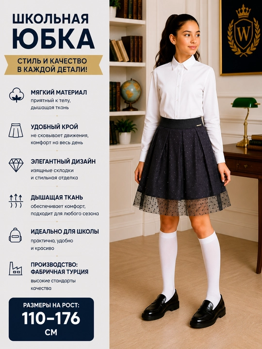 Школьная юбка для девочек, 14 видов, Турция