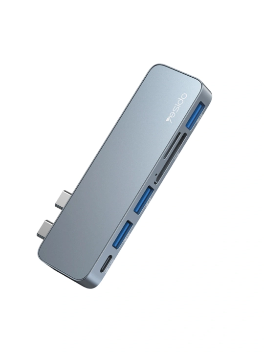USB Hub, USB концентратор, адаптер Yesido HB10, адаптер для MacBook, 2x Type-C, 3x USB, TF, SD - 