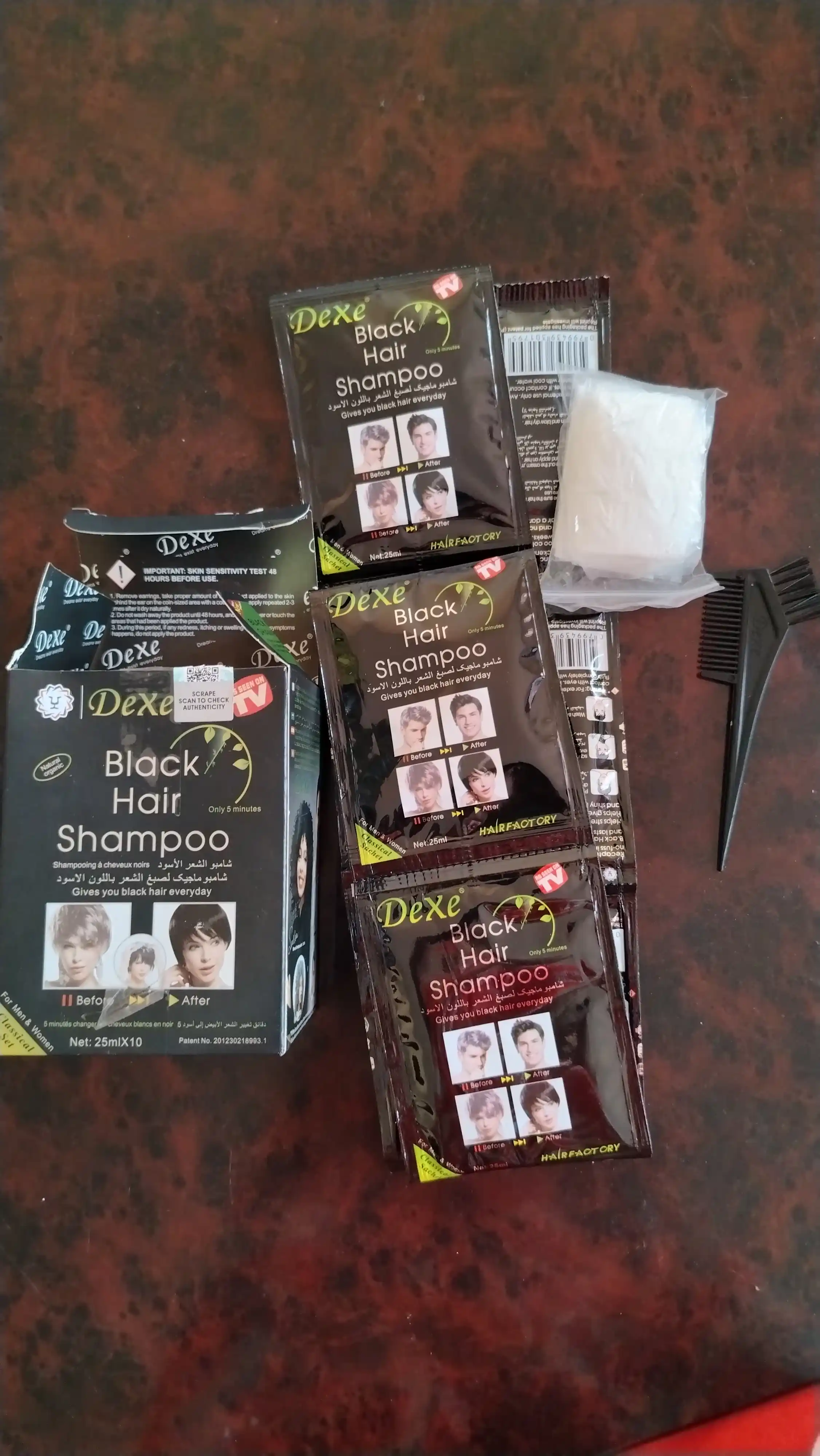 Шампунь краска для волос Dexe Black Hair чёрный против седины, 10 шт