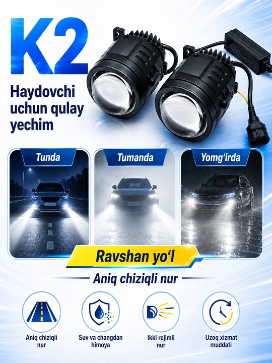 BI-LED tuman fara/proyektor linza to‘plami COBALT. LASETTI. NEXIA 2 va MATIZ uchun
