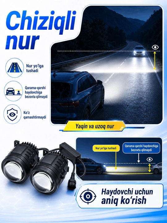BI-LED tuman fara/proyektor linza to‘plami COBALT. LASETTI. NEXIA 2 va MATIZ uchun