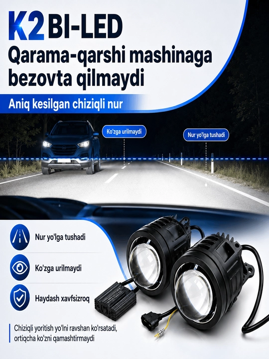 BI-LED tuman fara/proyektor linza to‘plami COBALT. LASETTI. NEXIA 2 va MATIZ uchun