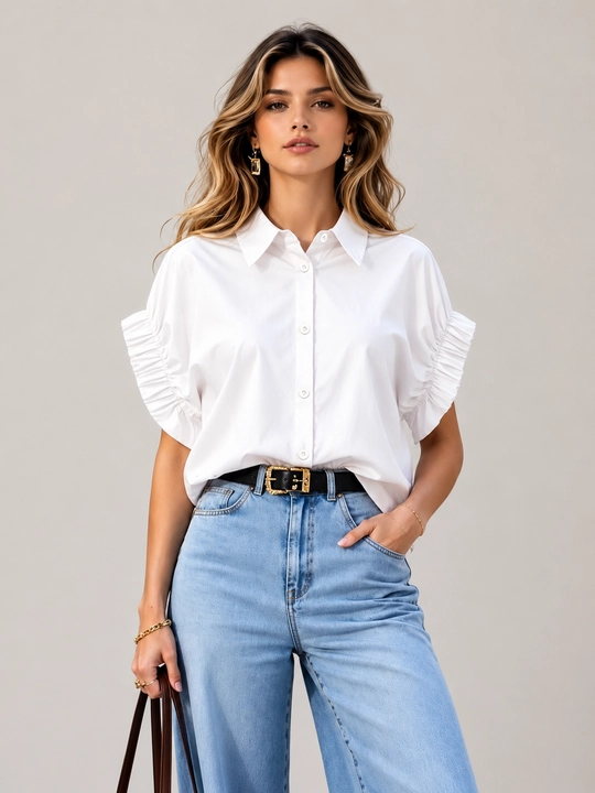 Женская летняя рубашка ELLY FASHION с коротким рукавом