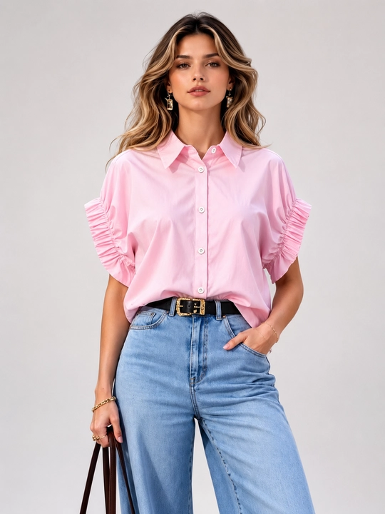 Женская летняя рубашка ELLY FASHION с коротким рукавом