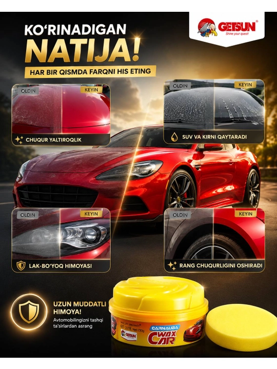 GETSUN Carnauba Car Wax – Защитный автомобильный воск для кузова, автополировка