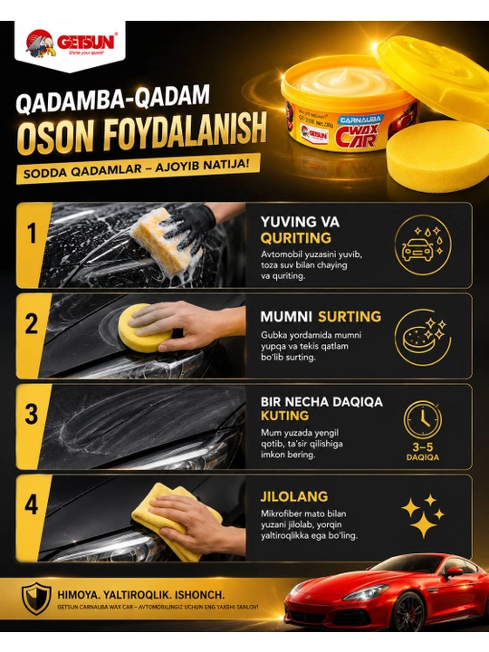 GETSUN Carnauba Car Wax – Защитный автомобильный воск для кузова, автополировка