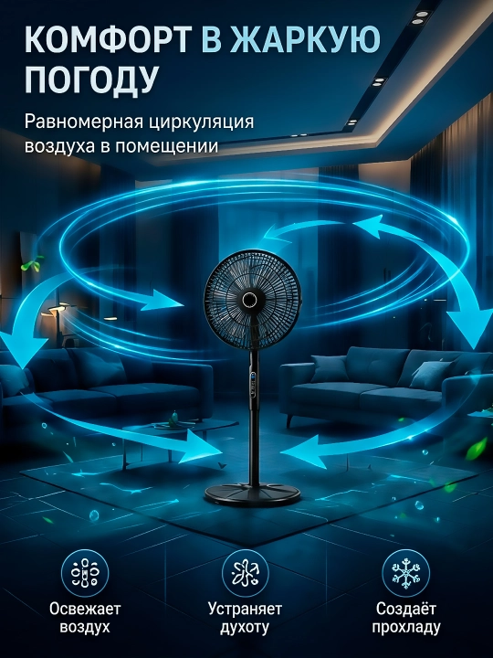 Вентилятор напольный с пультом, 8 скоростей, 40Вт, для дома и офиса