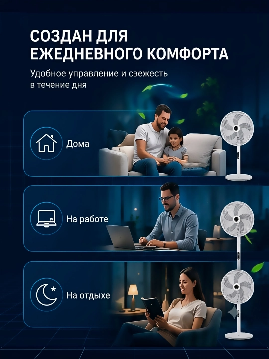 Вентилятор напольный с пультом, 8 скоростей, 40Вт, для дома и офиса