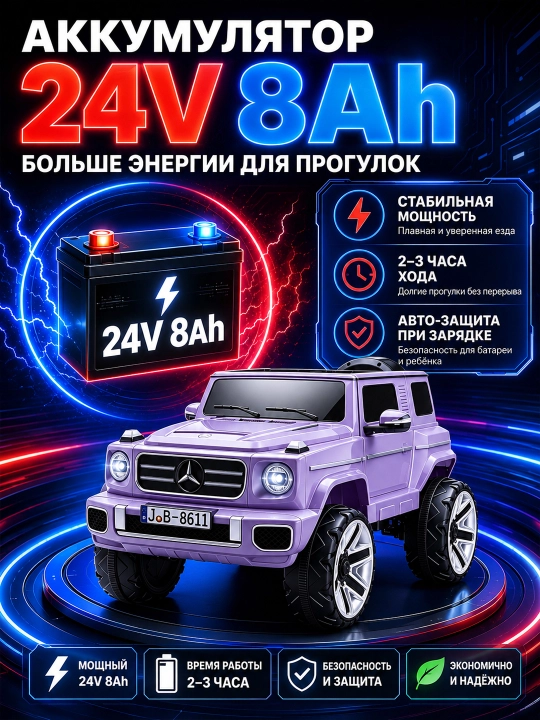 Детский электромобиль, передние и задние LED-лампы, USB-AUX