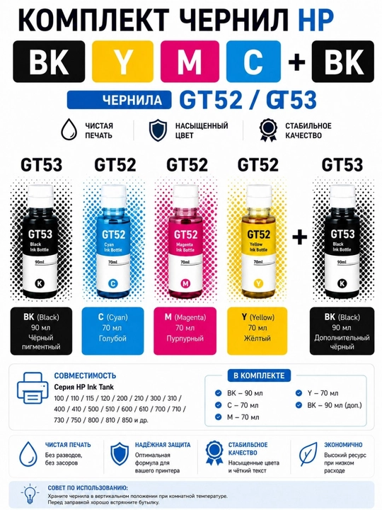 Чернила HP GT52 и GT53XL для принтеров Ink Tank обеспечивают чёткий текст и яркие цвета