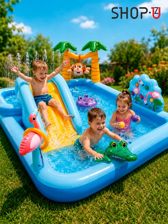 INTEX надувной водный игровой центр для детей, бассейн с игровыми элементами и горкой