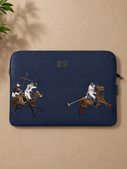 Чехол для ноутбука 13-14 дюймов с вышивкой Polo, премиальная PU кожа, 2 отделения - 