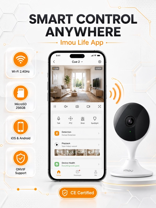 IMOU Cue 2 3MP — Uy kuzatuv kamerasi Video enaga Wi-Fi Ikki tomonlama ovoz Tungi ko'rish