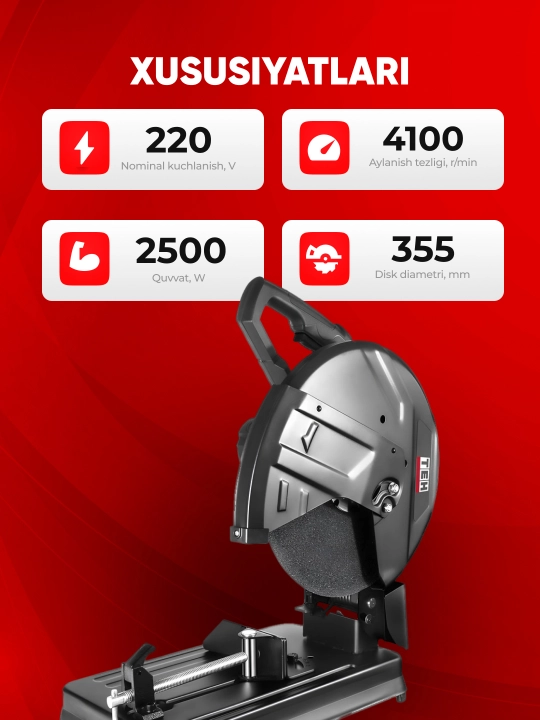 Quvur kesgich TEH TS35525, 2500 Vt, 355 mm, 4100 ayl/min