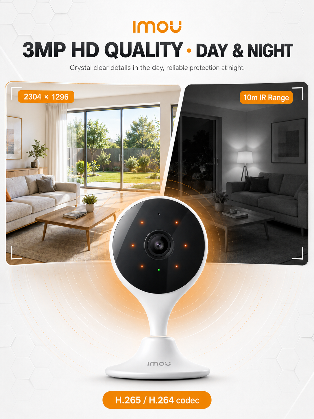 IMOU Cue 2 3MP — Uy kuzatuv kamerasi Video enaga Wi-Fi Ikki tomonlama ovoz Tungi ko'rish