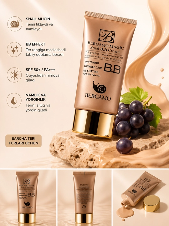 BB-крем Bergamo Magic Snail SPF50+ PA+++ осветляющий, 50 мл