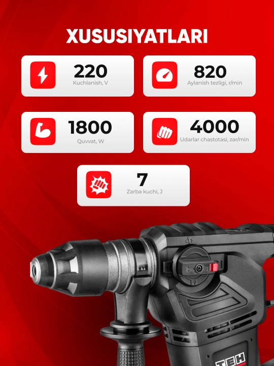 Перфоратор ТЕН TH3618V 1800 Вт, 7 Дж, 4000 уд/мин