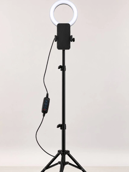Shtativli halqasimon selfi uchun LED lampa, 16-20 sm, 3 xil yoritish rejimi