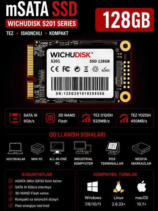 Wichudisk mSATA SSD 128 ГБ 256 ГБ 512 ГБ 1 ТБ - 