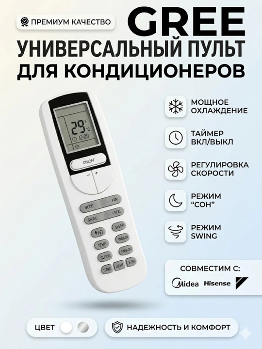 Универсальный пульт Gree для кондиционера, ИК управление, LCD дисплей, таймер - 
