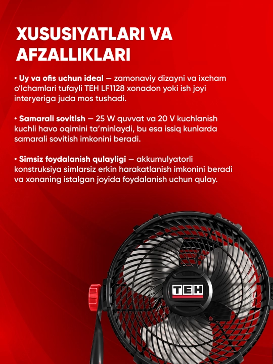 Stol usti ventilyatori TEH LF1128, ixcham va kuchli, 25Vt