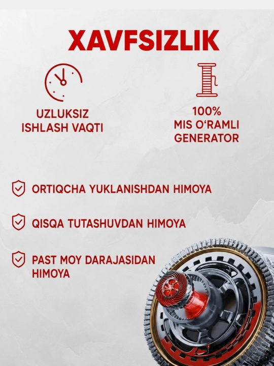 Benzin generator TEH TGG5500E, 5000 Vt, 230 V, ixcham, qora, uy va qurilish uchun