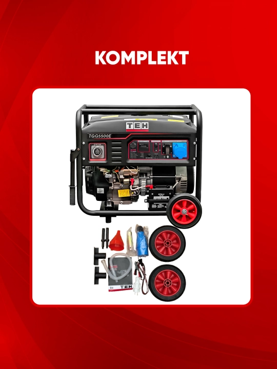 Benzin generator TEH TGG5500E, 5000 Vt, 230 V, ixcham, qora, uy va qurilish uchun