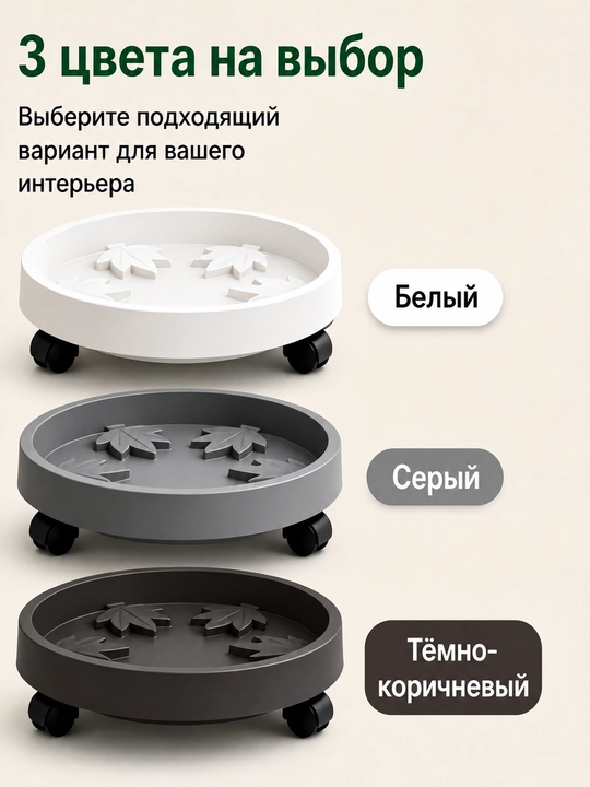 Поддон для горшков цветочных растений на колесиках, прочный полипропилен (ПП)