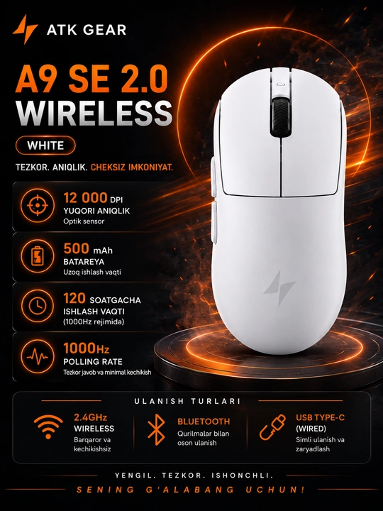 ATK A9 SE 2.0 WIRELESS o'yin sichqonchasi - 