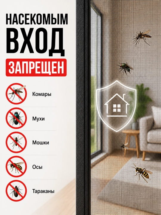 Москитная сетка на магнитах 100×210 см, прочный плотный материал