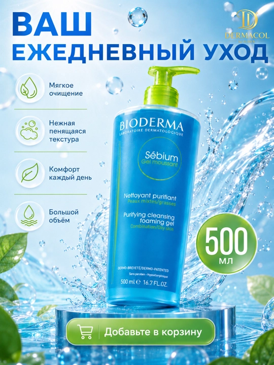 Yuz uchun yengil tozalovchi ko‘pik gel Bioderma Sebium Moussant  500 ml